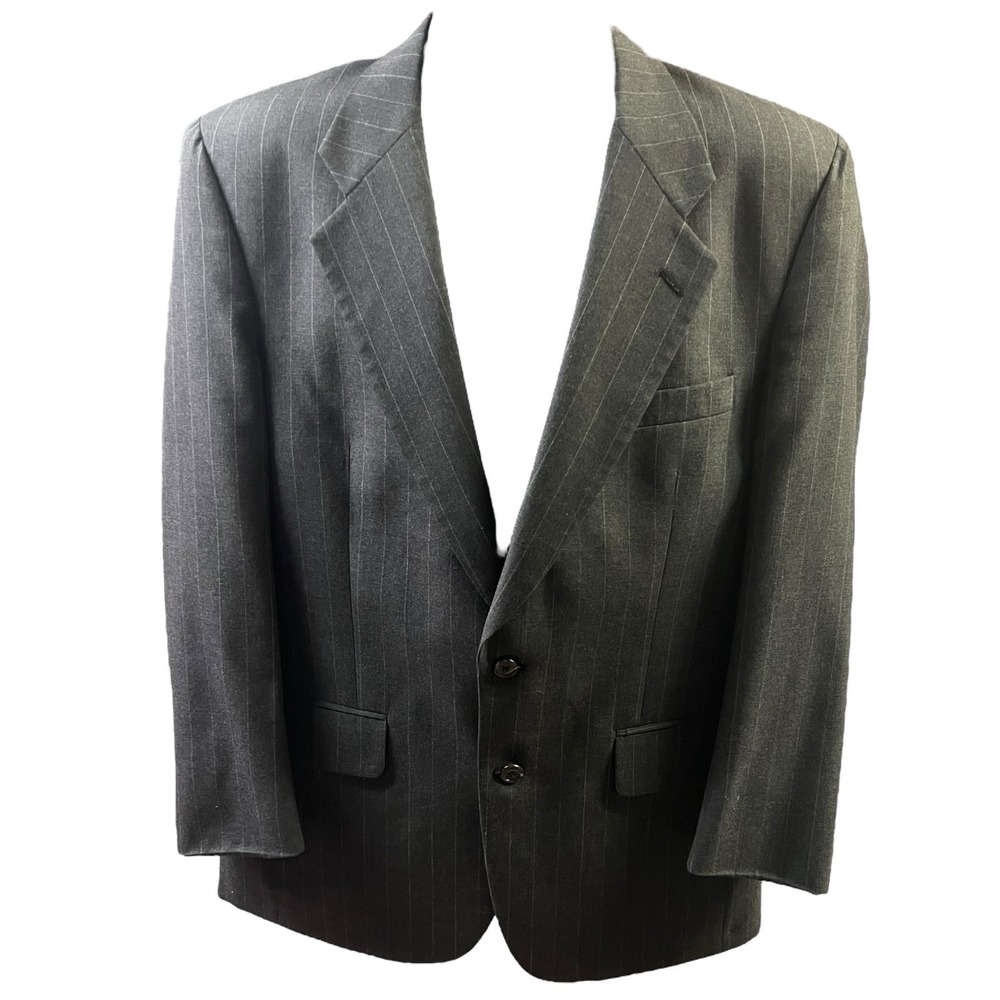 Burberrys Blazer Mens Gray Pinstripe Wool Two Button Vintage Formal Jacket